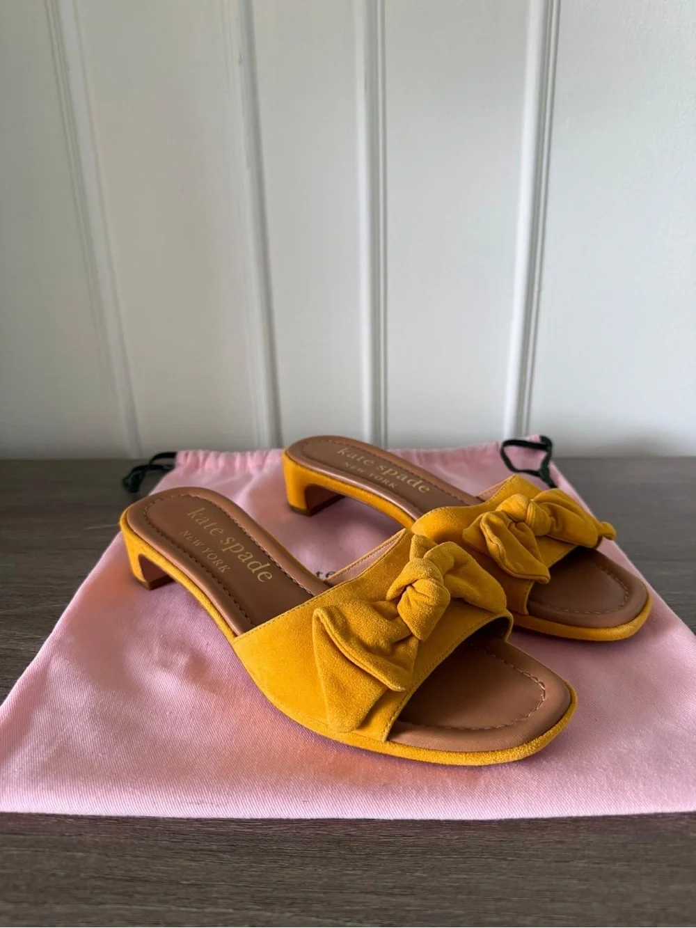 kate spade yellow knotted bow slide sandals